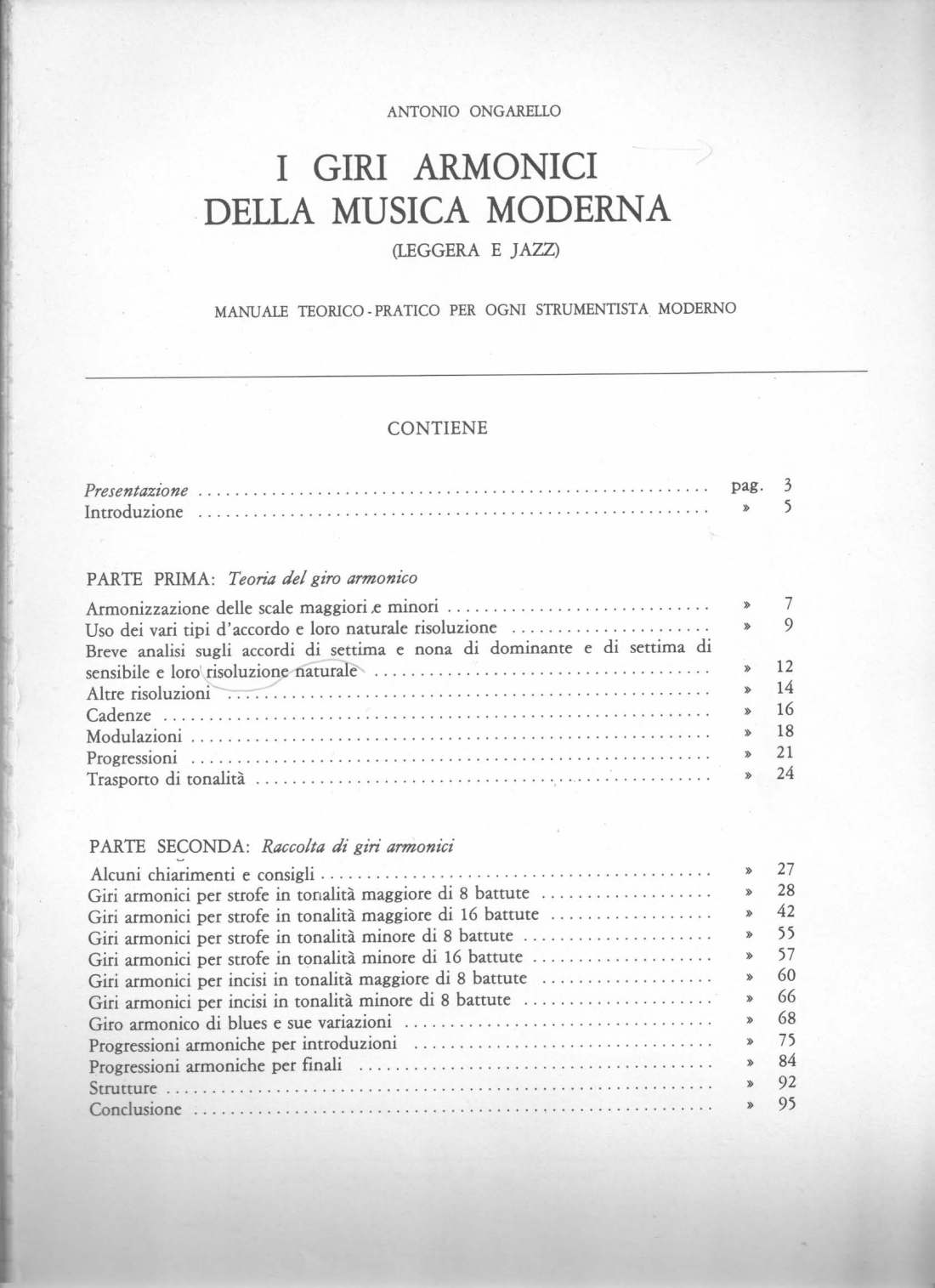 I Giri armonici della musica moderna Indice